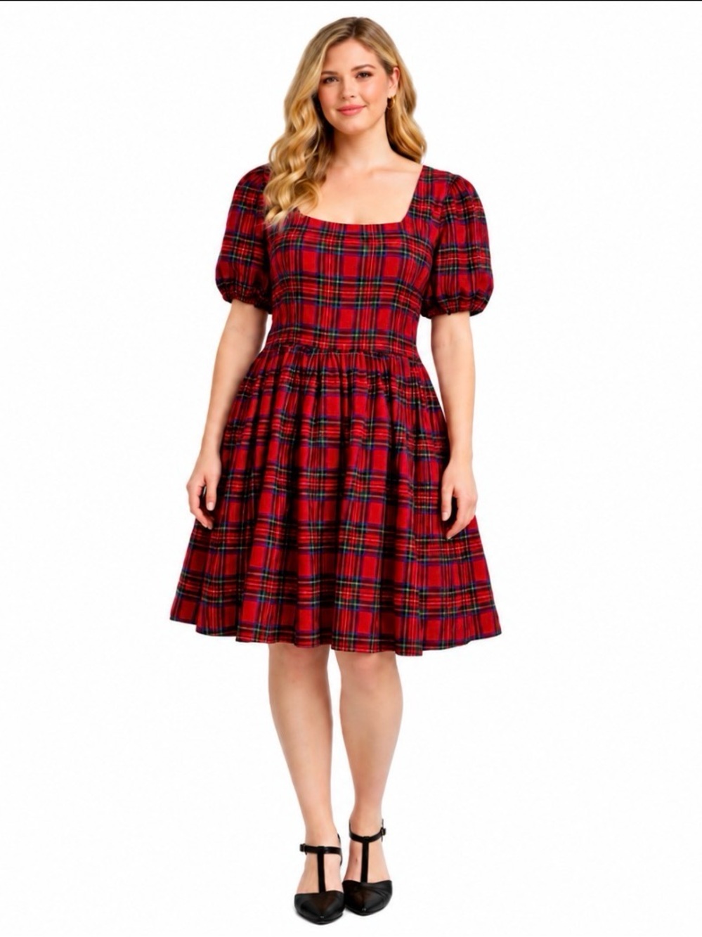 Ivy City Co,  Plaid Dress Fit and Flair Puffy Sleeve